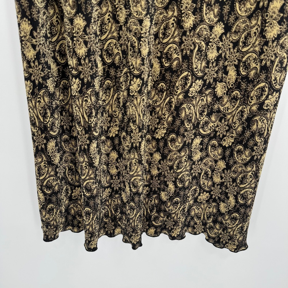 Connected Apparel Vtg Gold/Black Paisley Ribbed 3/4 Sleeve Dress Women's Sz 8P - Picture 6 of 12
